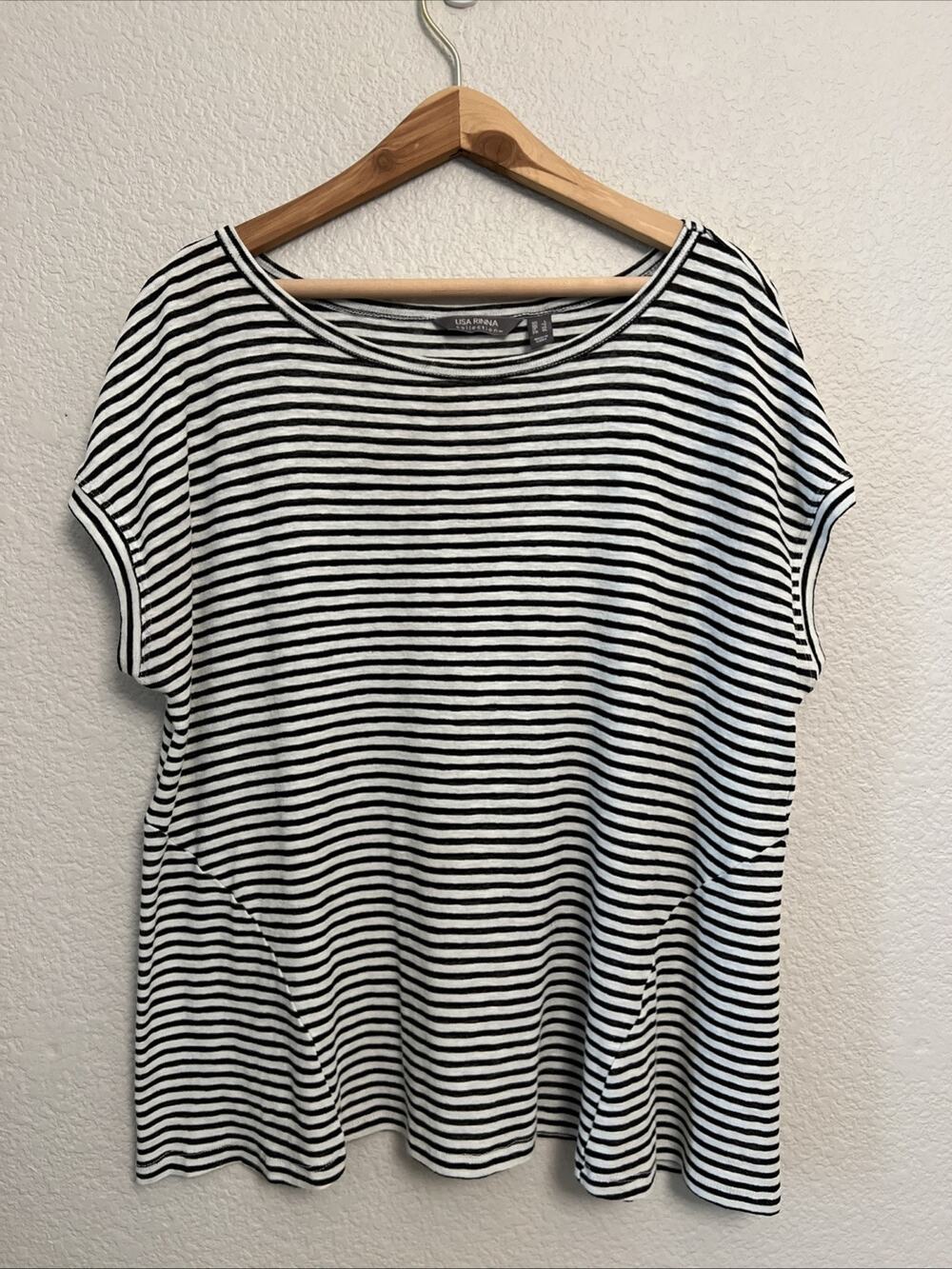 Lisa Rinna Lagenlook Coastal Cottage Tunic Top Minimalist Striped Boxy Boho XL